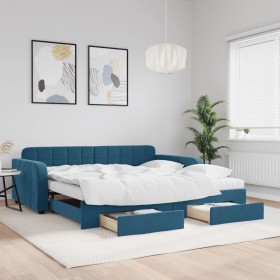 Ausziehbares Schlafsofa mit Schubladen aus blauem Samt, 100 x 200 cm von vidaXL, Betten und Lattenroste - Ref: Foro24-3197007...