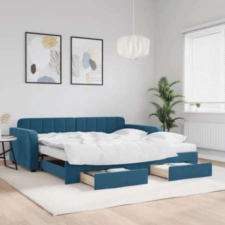 Trundle sofa bed with drawers blue velvet 100x200 cm by vidaXL, Beds and slatted bases - Ref: Foro24-3197007, Price: 475,89 €...