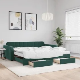 Sofá cama nido con cajones terciopelo verde oscuro 100x200 cm de vidaXL, Camas y somieres - Ref: Foro24-3197010, Precio: 473,...