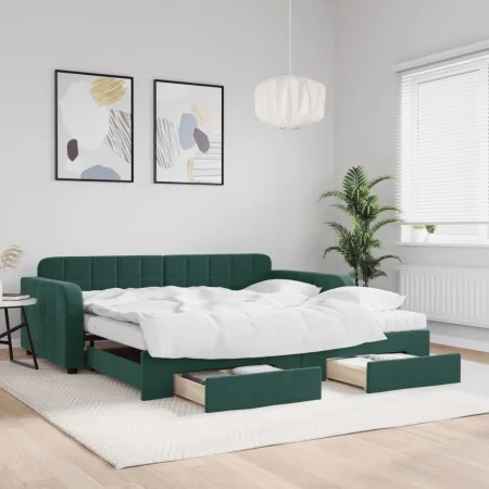 Trundle sofa bed with drawers dark green velvet 100x200 cm by vidaXL, Beds and slatted bases - Ref: Foro24-3197010, Price: 47...