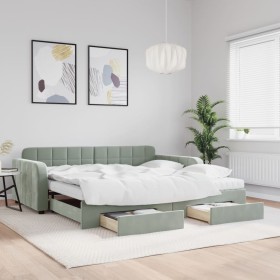 Trundle sofa bed with drawers light gray velvet 100x200 cm by vidaXL, Beds and slatted bases - Ref: Foro24-3197008, Price: 52...