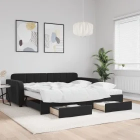Sofá cama nido con cajones terciopelo negro 100x200 cm de vidaXL, Camas y somieres - Ref: Foro24-3197012, Precio: 480,56 €, D...