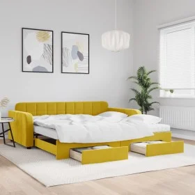 Trundle sofa bed with drawers yellow velvet 100x200 cm by vidaXL, Beds and slatted bases - Ref: Foro24-3197013, Price: 464,07...