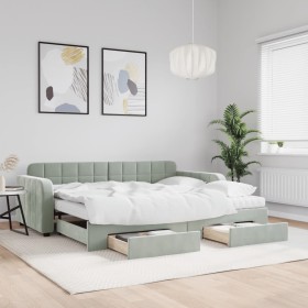 Trundle sofa bed with drawers light gray velvet 90x190 cm by vidaXL, Beds and slatted bases - Ref: Foro24-3197014, Price: 447...