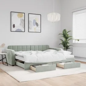 Trundle sofa bed with drawers light gray velvet 90x190 cm by vidaXL, Beds and slatted bases - Ref: Foro24-3197014, Price: 439...