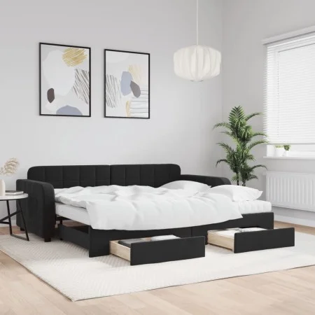 Trundle sofa bed with drawers black velvet 90x190 cm by vidaXL, Beds and slatted bases - Ref: Foro24-3197016, Price: 445,35 €...