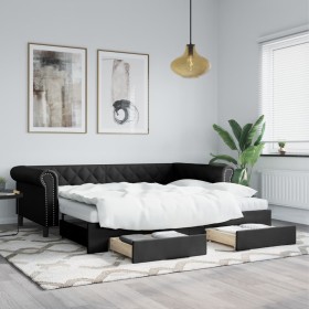 Sofá cama nido con cajones cuero sintético negro 90x200 cm