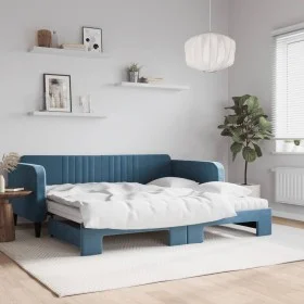 Trundle sofa bed with blue velvet mattress 100x200 cm by vidaXL, Beds and slatted bases - Ref: Foro24-3197093, Price: 426,90 ...