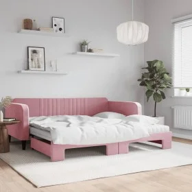 Trundle sofa bed with pink velvet mattress 100x200 cm by vidaXL, Beds and slatted bases - Ref: Foro24-3197097, Price: 426,59 ...