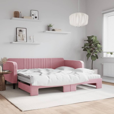 Ausziehbares Schlafsofa mit rosa Samtmatratze 100x200 cm von vidaXL, Betten und Lattenroste - Ref: Foro24-3197097, Preis: 438...