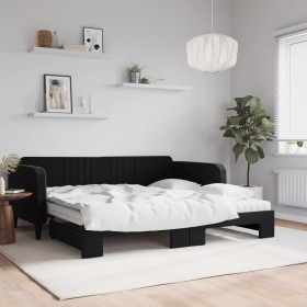 Sofá cama nido con colchón terciopelo negro 100x200 cm