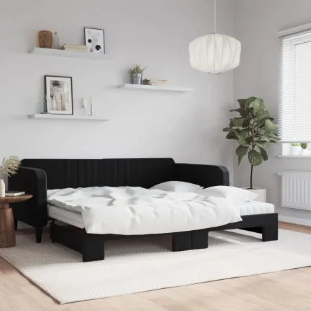 Trundle sofa bed with black velvet mattress 100x200 cm by vidaXL, Beds and slatted bases - Ref: Foro24-3197098, Price: 433,19...