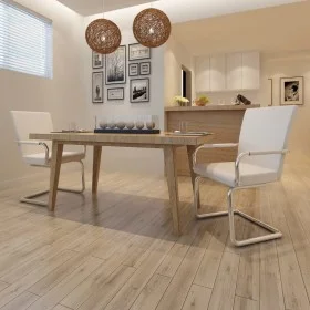 Freischwinger-Esszimmerstühle, 2 Einheiten, weißes Kunstleder von vidaXL, Essstühle - Ref: Foro24-240994, Preis: 172,53 €, Ra...