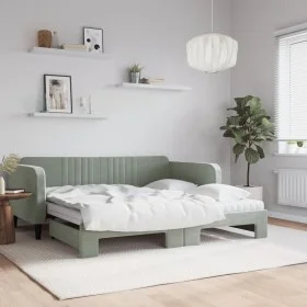 Trundle sofa bed with light gray velvet mattress 90x190 cm by vidaXL, Beds and slatted bases - Ref: Foro24-3197100, Price: 39...