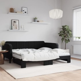 Sofá cama nido con colchón terciopelo negro 90x190 cm