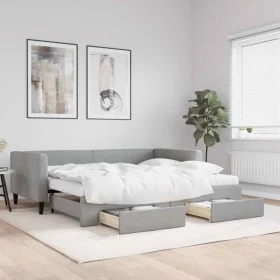 Trundle sofa bed with drawers light gray fabric 90x200 cm by vidaXL, Beds and slatted bases - Ref: Foro24-3196632, Price: 480...