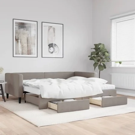 Trundle sofa bed with drawers taupe gray fabric 90x200 cm by vidaXL, Beds and slatted bases - Ref: Foro24-3196635, Price: 478...