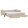 Trundle sofa bed with drawers cream fabric 90x200 cm by vidaXL, Beds and slatted bases - Ref: Foro24-3196636, Price: 475,48 €...