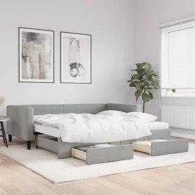 Trundle sofa bed with drawers light gray fabric 100x200 cm by vidaXL, Beds and slatted bases - Ref: Foro24-3196637, Price: 46...