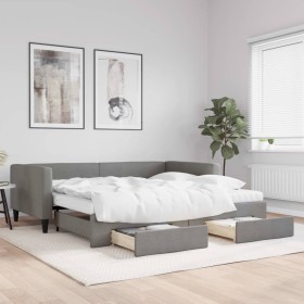 Sofá cama nido con cajones tela gris oscuro 100x200 cm de vidaXL, Camas y somieres - Ref: Foro24-3196638, Precio: 427,31 €, D...