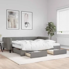 Trundle sofa bed with drawers dark gray fabric 100x200 cm by vidaXL, Beds and slatted bases - Ref: Foro24-3196638, Price: 469...