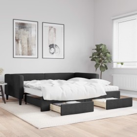 Trundle sofa bed with drawers black fabric 100x200 cm by vidaXL, Beds and slatted bases - Ref: Foro24-3196639, Price: 476,11 ...