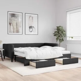 Trundle sofa bed with drawers black fabric 100x200 cm by vidaXL, Beds and slatted bases - Ref: Foro24-3196639, Price: 467,22 ...