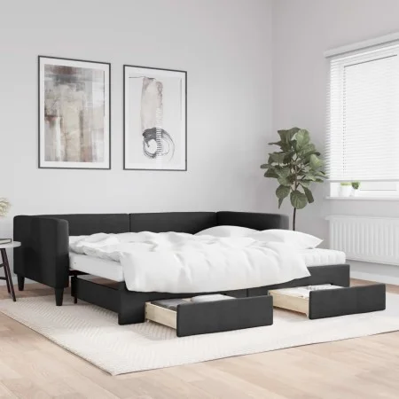 Trundle sofa bed with drawers black fabric 100x200 cm by vidaXL, Beds and slatted bases - Ref: Foro24-3196639, Price: 467,22 ...