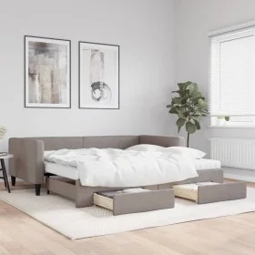 Trundle sofa bed with drawers taupe gray fabric 100x200 cm by vidaXL, Beds and slatted bases - Ref: Foro24-3196640, Price: 46...