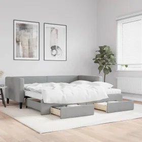 Trundle sofa bed with drawers light gray fabric 90x190 cm by vidaXL, Beds and slatted bases - Ref: Foro24-3196642, Price: 450...