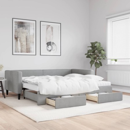 Trundle sofa bed with drawers light gray fabric 90x190 cm by vidaXL, Beds and slatted bases - Ref: Foro24-3196642, Price: 480...