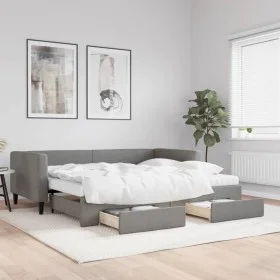 Trundle sofa bed with drawers dark gray fabric 90x190 cm by vidaXL, Beds and slatted bases - Ref: Foro24-3196643, Price: 464,...