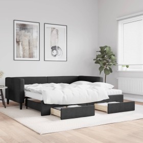 Trundle sofa bed with drawers black fabric 90x190 cm by vidaXL, Beds and slatted bases - Ref: Foro24-3196644, Price: 468,54 €...