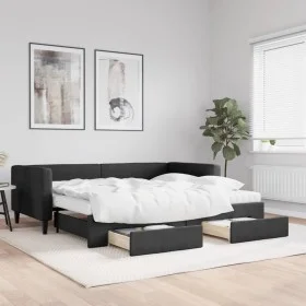Trundle sofa bed with drawers black fabric 90x190 cm by vidaXL, Beds and slatted bases - Ref: Foro24-3196644, Price: 461,41 €...