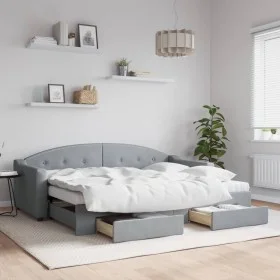 Trundle sofa bed with drawers light gray fabric 80x200 cm by vidaXL, Beds and slatted bases - Ref: Foro24-3197579, Price: 459...