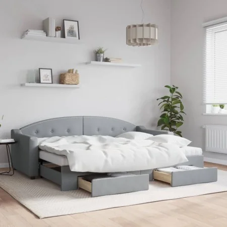 Trundle sofa bed with drawers light gray fabric 80x200 cm by vidaXL, Beds and slatted bases - Ref: Foro24-3197579, Price: 459...