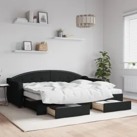 Trundle sofa bed with drawers black fabric 80x200 cm by vidaXL, Beds and slatted bases - Ref: Foro24-3197581, Price: 457,54 €...
