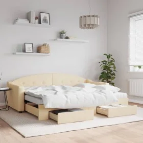 Trundle sofa bed with drawers cream fabric 80x200 cm by vidaXL, Beds and slatted bases - Ref: Foro24-3197583, Price: 458,92 €...