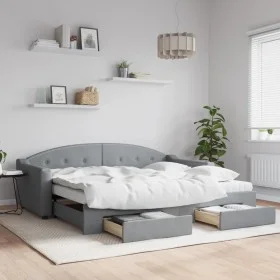 Trundle sofa bed with drawers light gray fabric 90x200 cm by vidaXL, Beds and slatted bases - Ref: Foro24-3197584, Price: 486...