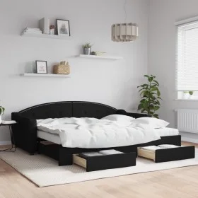 Trundle sofa bed with drawers black fabric 90x200 cm by vidaXL, Beds and slatted bases - Ref: Foro24-3197586, Price: 485,32 €...