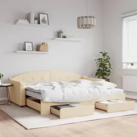 Trundle sofa bed with drawers cream fabric 90x200 cm by vidaXL, Beds and slatted bases - Ref: Foro24-3197588, Price: 477,84 €...