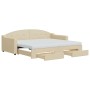 Trundle sofa bed with drawers cream fabric 90x200 cm by vidaXL, Beds and slatted bases - Ref: Foro24-3197588, Price: 476,85 €...