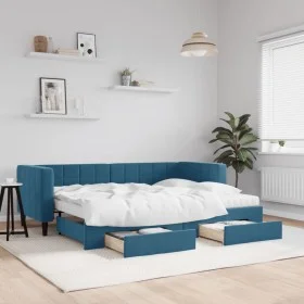 Trundle sofa bed with drawers blue velvet 80x200 cm by vidaXL, Beds and slatted bases - Ref: Foro24-3196755, Price: 480,73 €,...