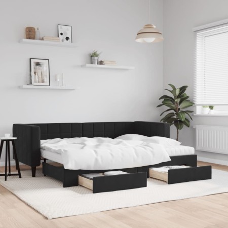 Sofá cama nido con cajones terciopelo negro 80x200 cm de vidaXL, Camas y somieres - Ref: Foro24-3196760, Precio: 464,29 €