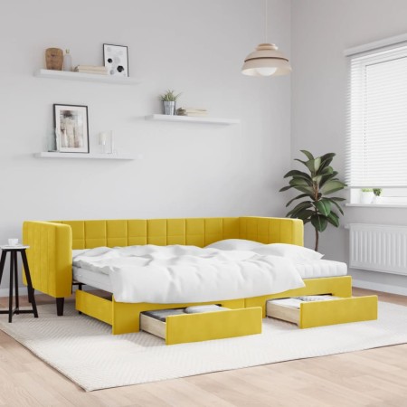 Sofá cama nido con cajones terciopelo amarillo 80x200 cm de vidaXL, Camas y somieres - Ref: Foro24-3196761, Precio: 443,80 €,...