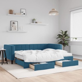 Sofá cama nido con cajones terciopelo azul 90x200 