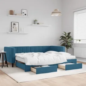 Trundle sofa bed with drawers blue velvet 90x200 cm by vidaXL, Beds and slatted bases - Ref: Foro24-3196762, Price: 477,18 €,...