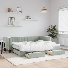 Trundle sofa bed with drawers light gray velvet 90x200 cm by vidaXL, Beds and slatted bases - Ref: Foro24-3196763, Price: 486...