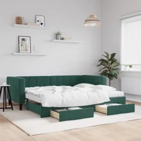 Trundle sofa bed with drawers dark green velvet 90x200 cm by vidaXL, Beds and slatted bases - Ref: Foro24-3196765, Price: 478...