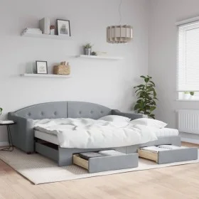 Trundle sofa bed with drawers light gray fabric 100x200 cm by vidaXL, Beds and slatted bases - Ref: Foro24-3197589, Price: 47...